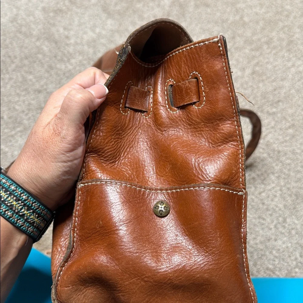 Patricia Nash Vienna Leather Satchel Tan Brown Distressed Top Handle Handbag
